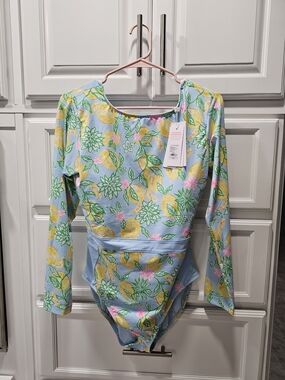 Lilly Pulitzer Light Blue Lemon Print Long-Sleeve One-Piece
